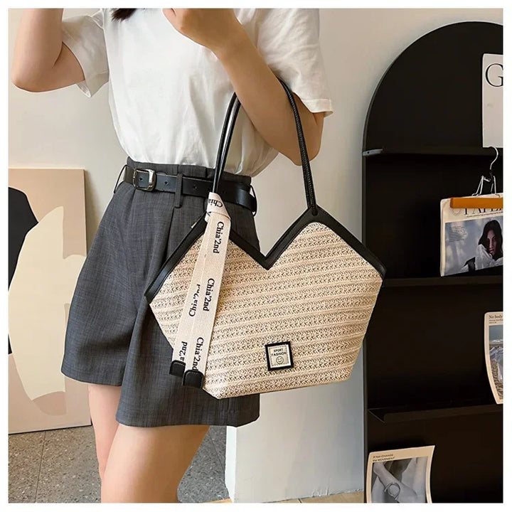 Straw Beach Bag Vintage Handmade Woven Shoulder Bag Raffia circle Rattan bags Bohemian Summer Vacation Casual Bags