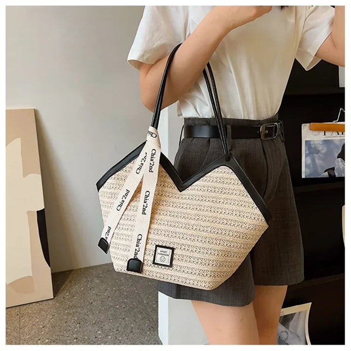 Straw Beach Bag Vintage Handmade Woven Shoulder Bag Raffia circle Rattan bags Bohemian Summer Vacation Casual Bags