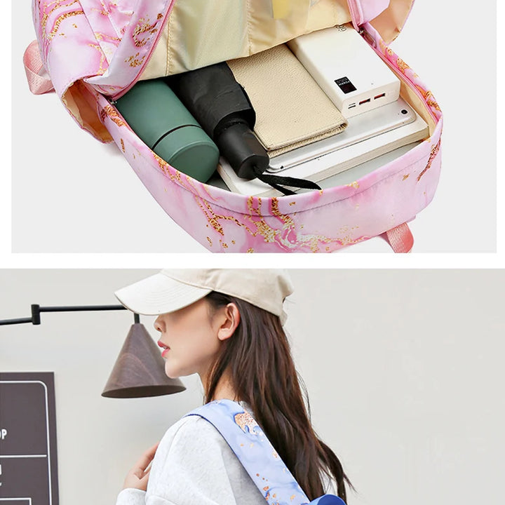 3Pcs Stitch Print Backpack Set, With Tote and Pouch, Large Capacity Lightweight And Breathable Outdoor Knapsack