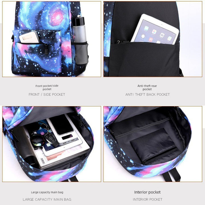 Cross-Border New Star Baby Shi Zi Shi Qi Backpack Black Starry Sky Large Capacity Student Schoolbag Fashion