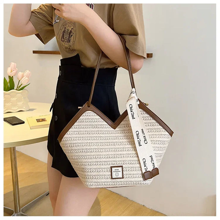 Straw Beach Bag Vintage Handmade Woven Shoulder Bag Raffia circle Rattan bags Bohemian Summer Vacation Casual Bags