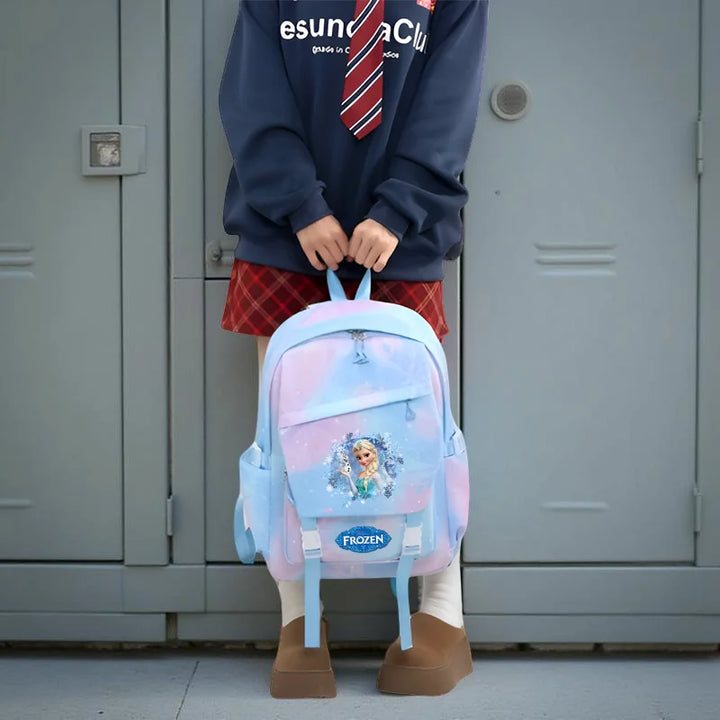 3 PC Frozen School Backpack Set with Mini Bag, Pastel Blue/Lavender Snowflake Design Adjustable Strap School bag for kids