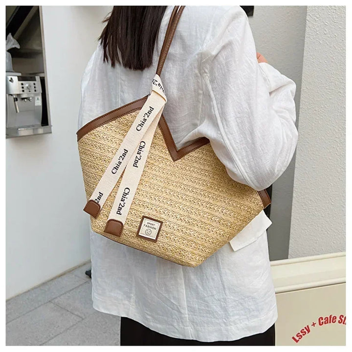 Straw Beach Bag Vintage Handmade Woven Shoulder Bag Raffia circle Rattan bags Bohemian Summer Vacation Casual Bags