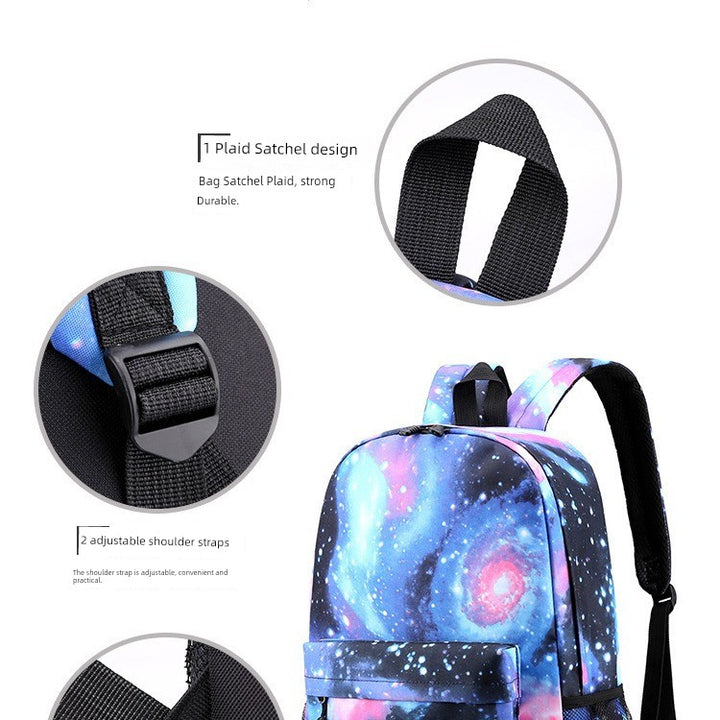 Cross-Border New Star Baby Shi Zi Shi Qi Backpack Black Starry Sky Large Capacity Student Schoolbag Fashion