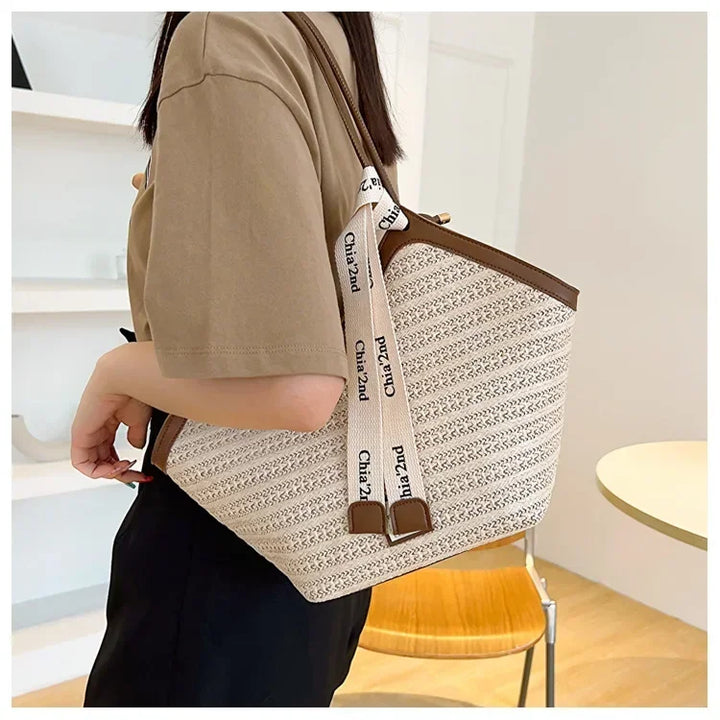 Straw Beach Bag Vintage Handmade Woven Shoulder Bag Raffia circle Rattan bags Bohemian Summer Vacation Casual Bags