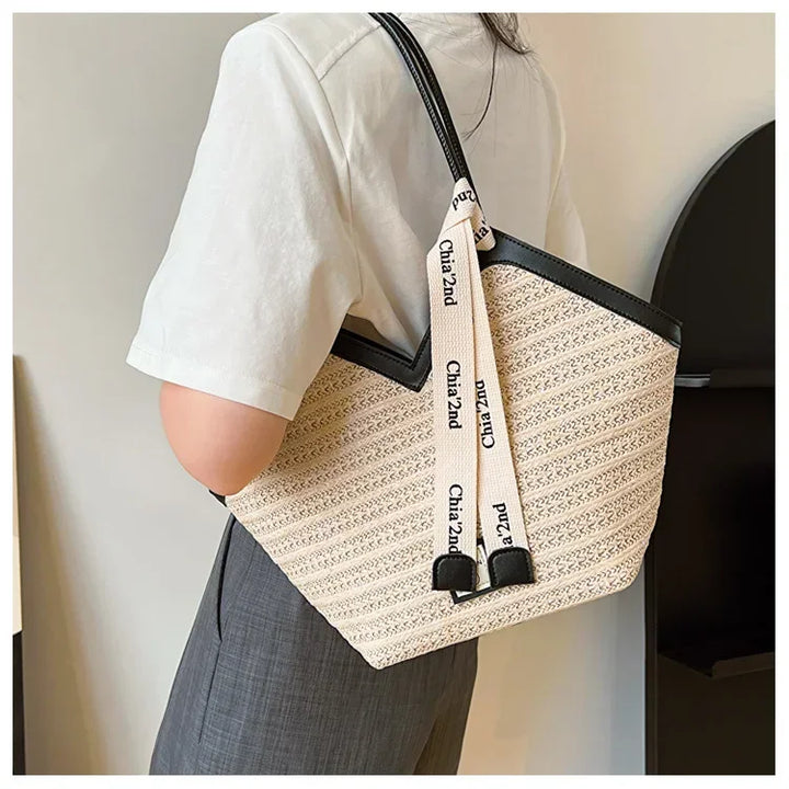 Straw Beach Bag Vintage Handmade Woven Shoulder Bag Raffia circle Rattan bags Bohemian Summer Vacation Casual Bags