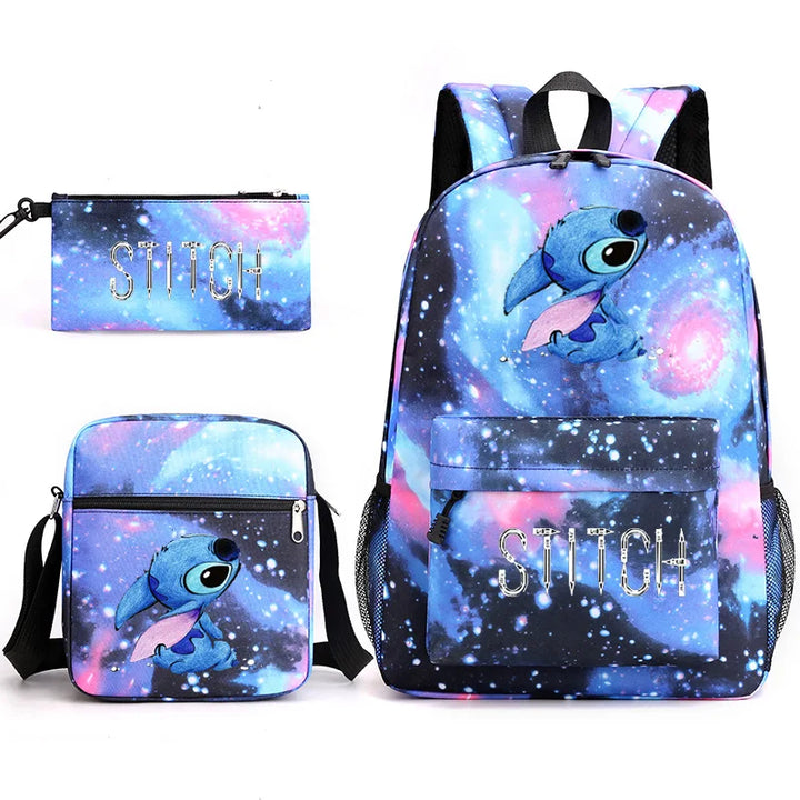 3pcs Set Lilo & Stitch Backpack Anime Shoulder Bag Stitch Pencil Case Black Student Schoolbag Stitch Diagonal Bag Toys Kids Bag