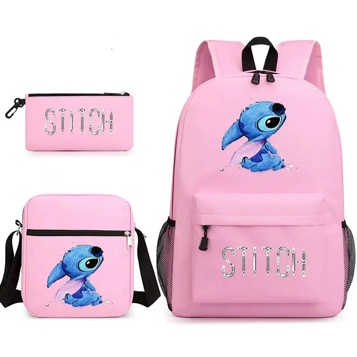 3pcs Set Lilo & Stitch Backpack Anime Shoulder Bag Stitch Pencil Case Black Student Schoolbag Stitch Diagonal Bag Toys Kids Bag