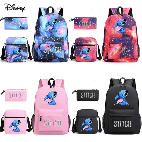 3pcs Set Lilo & Stitch Backpack Anime Shoulder Bag Stitch Pencil Case Black Student Schoolbag Stitch Diagonal Bag Toys Kids Bag