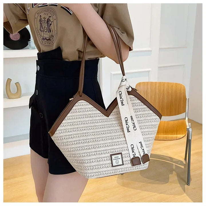 Straw Beach Bag Vintage Handmade Woven Shoulder Bag Raffia circle Rattan bags Bohemian Summer Vacation Casual Bags