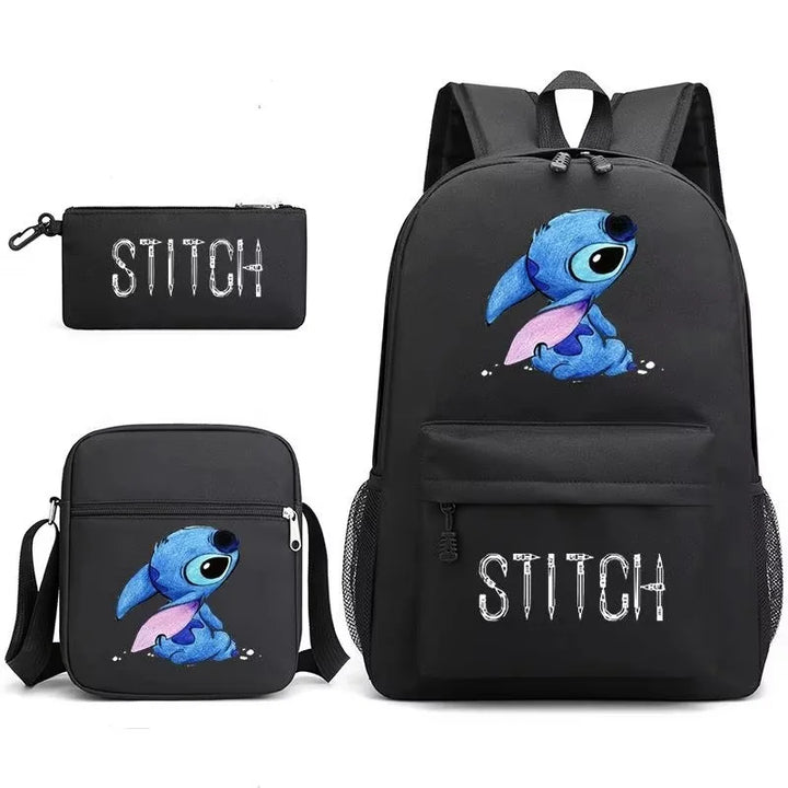3pcs Set Lilo & Stitch Backpack Anime Shoulder Bag Stitch Pencil Case Black Student Schoolbag Stitch Diagonal Bag Toys Kids Bag