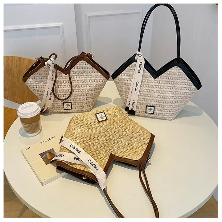 Straw Beach Bag Vintage Handmade Woven Shoulder Bag Raffia circle Rattan bags Bohemian Summer Vacation Casual Bags