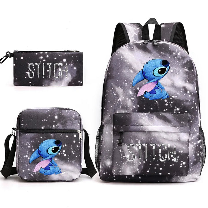 3pcs Set Lilo & Stitch Backpack Anime Shoulder Bag Stitch Pencil Case Black Student Schoolbag Stitch Diagonal Bag Toys Kids Bag