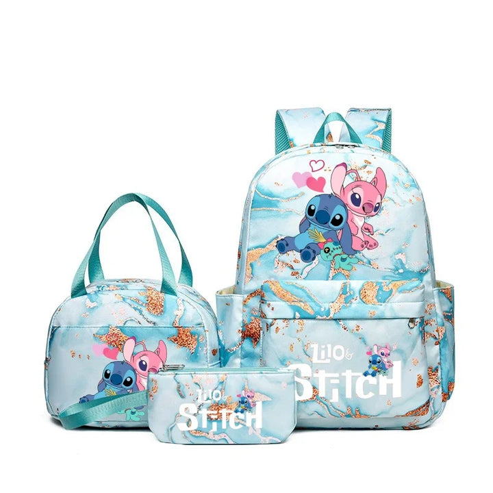 3Pcs Stitch Print Backpack Set, With Tote and Pouch, Large Capacity Lightweight And Breathable Outdoor Knapsack
