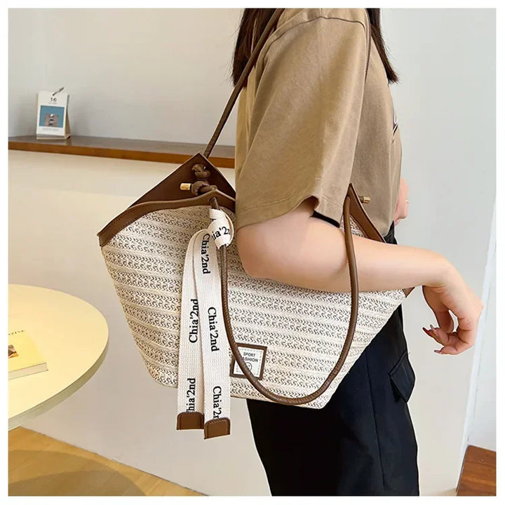 Straw Beach Bag Vintage Handmade Woven Shoulder Bag Raffia circle Rattan bags Bohemian Summer Vacation Casual Bags
