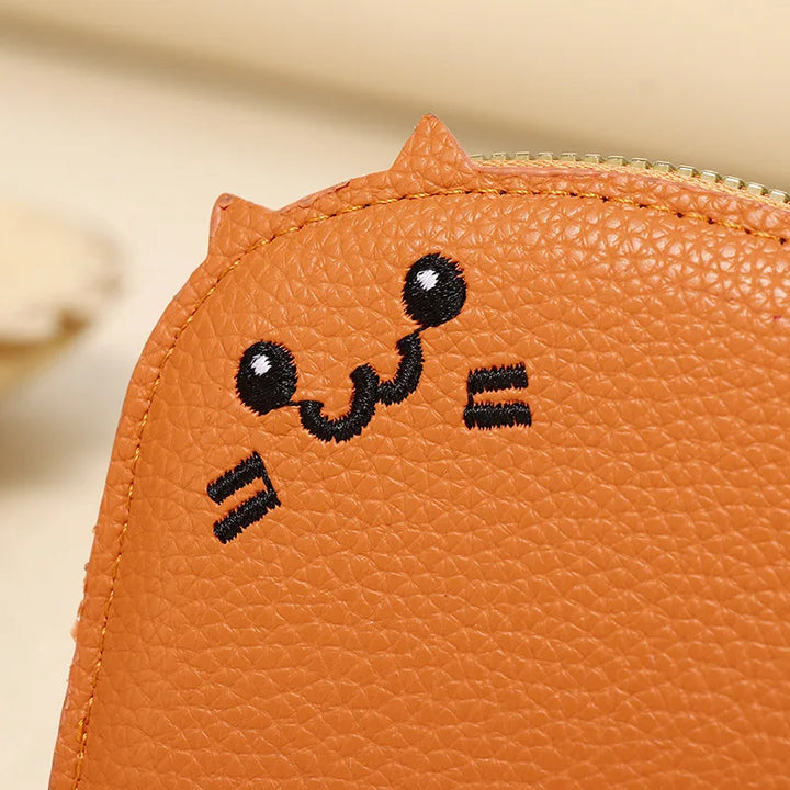 Cartoon Cat Shaped Design Wallet Women's Multi-card Slots Holder Cute Fashion Faux Leather Coin Purse Creative Card Clutch Bag