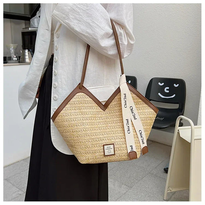 Straw Beach Bag Vintage Handmade Woven Shoulder Bag Raffia circle Rattan bags Bohemian Summer Vacation Casual Bags