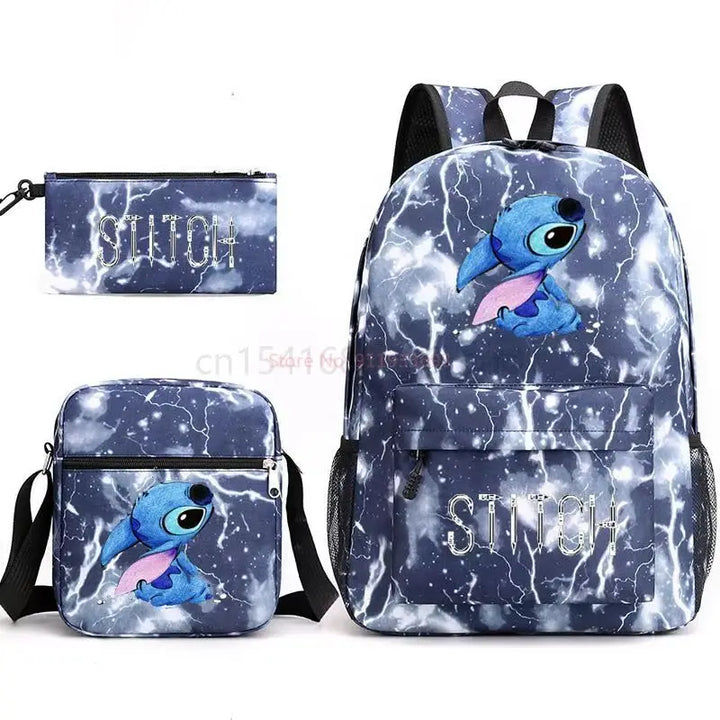 3pcs Set Lilo & Stitch Backpack Anime Shoulder Bag Stitch Pencil Case Black Student Schoolbag Stitch Diagonal Bag Toys Kids Bag