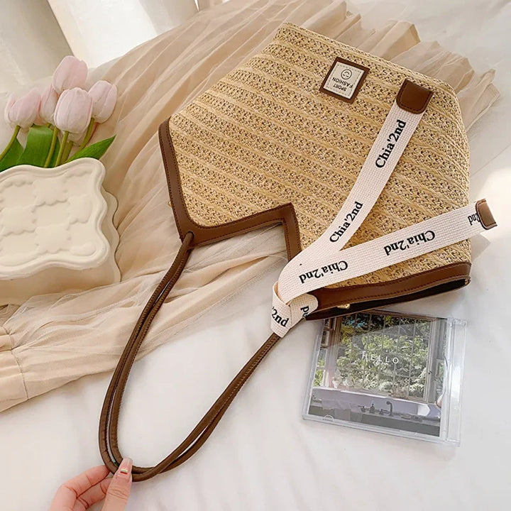 Straw Beach Bag Vintage Handmade Woven Shoulder Bag Raffia circle Rattan bags Bohemian Summer Vacation Casual Bags