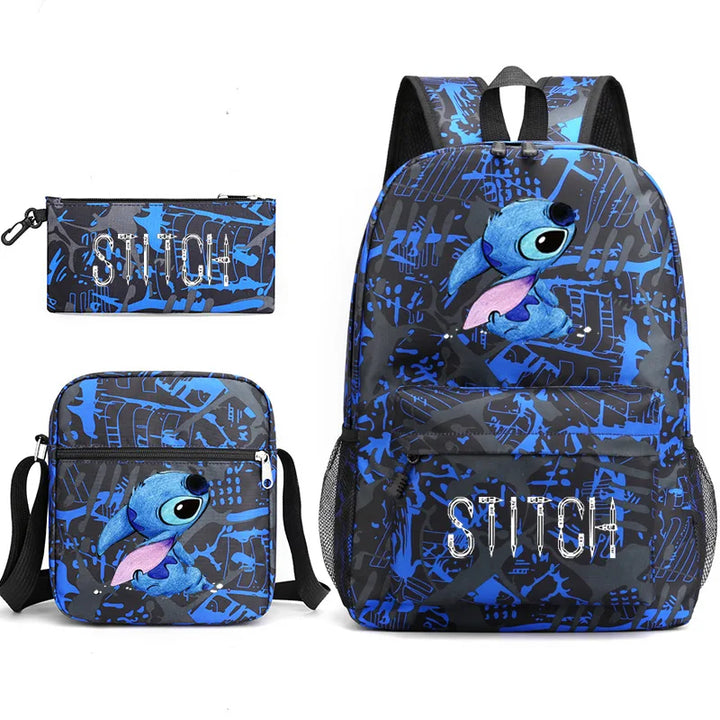 3pcs Set Lilo & Stitch Backpack Anime Shoulder Bag Stitch Pencil Case Black Student Schoolbag Stitch Diagonal Bag Toys Kids Bag