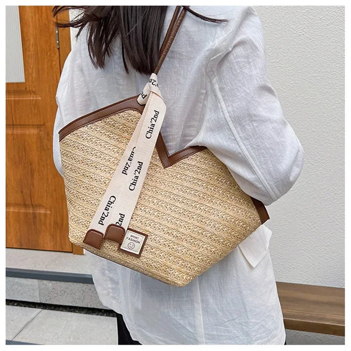 Straw Beach Bag Vintage Handmade Woven Shoulder Bag Raffia circle Rattan bags Bohemian Summer Vacation Casual Bags
