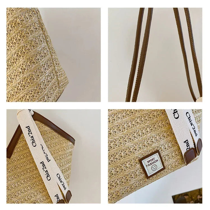 Straw Beach Bag Vintage Handmade Woven Shoulder Bag Raffia circle Rattan bags Bohemian Summer Vacation Casual Bags