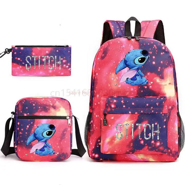 3pcs Set Lilo & Stitch Backpack Anime Shoulder Bag Stitch Pencil Case Black Student Schoolbag Stitch Diagonal Bag Toys Kids Bag