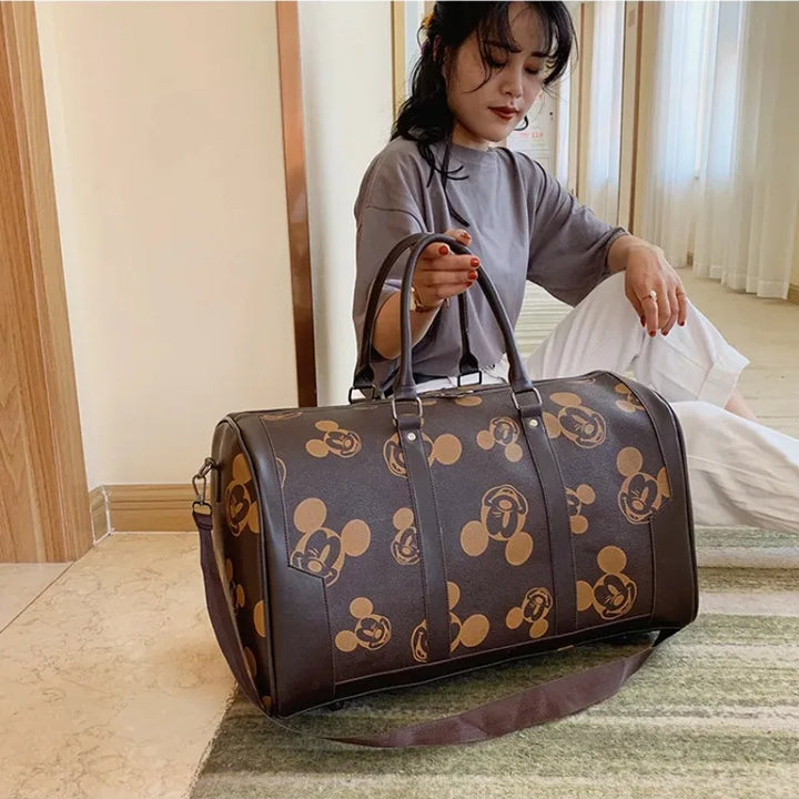 Disney New Mickey Luggage Bag PU Plaid Travel Bag Portable Baby Storage Waterproof Leisure Travel Large Capacity Travel Bag