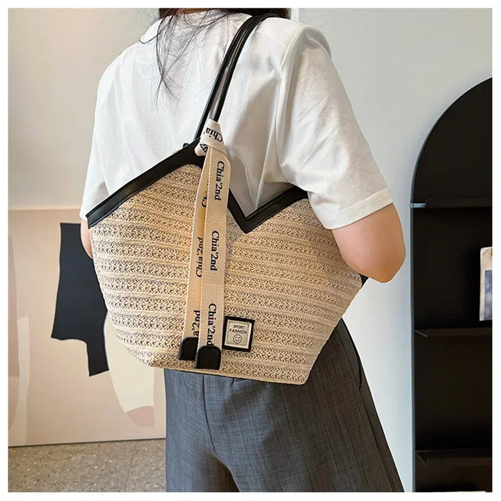 Straw Beach Bag Vintage Handmade Woven Shoulder Bag Raffia circle Rattan bags Bohemian Summer Vacation Casual Bags