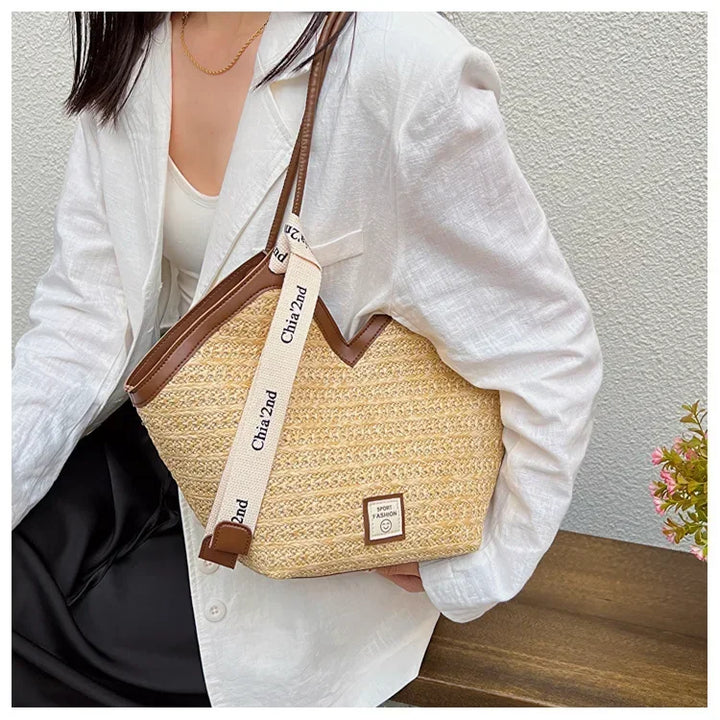 Straw Beach Bag Vintage Handmade Woven Shoulder Bag Raffia circle Rattan bags Bohemian Summer Vacation Casual Bags